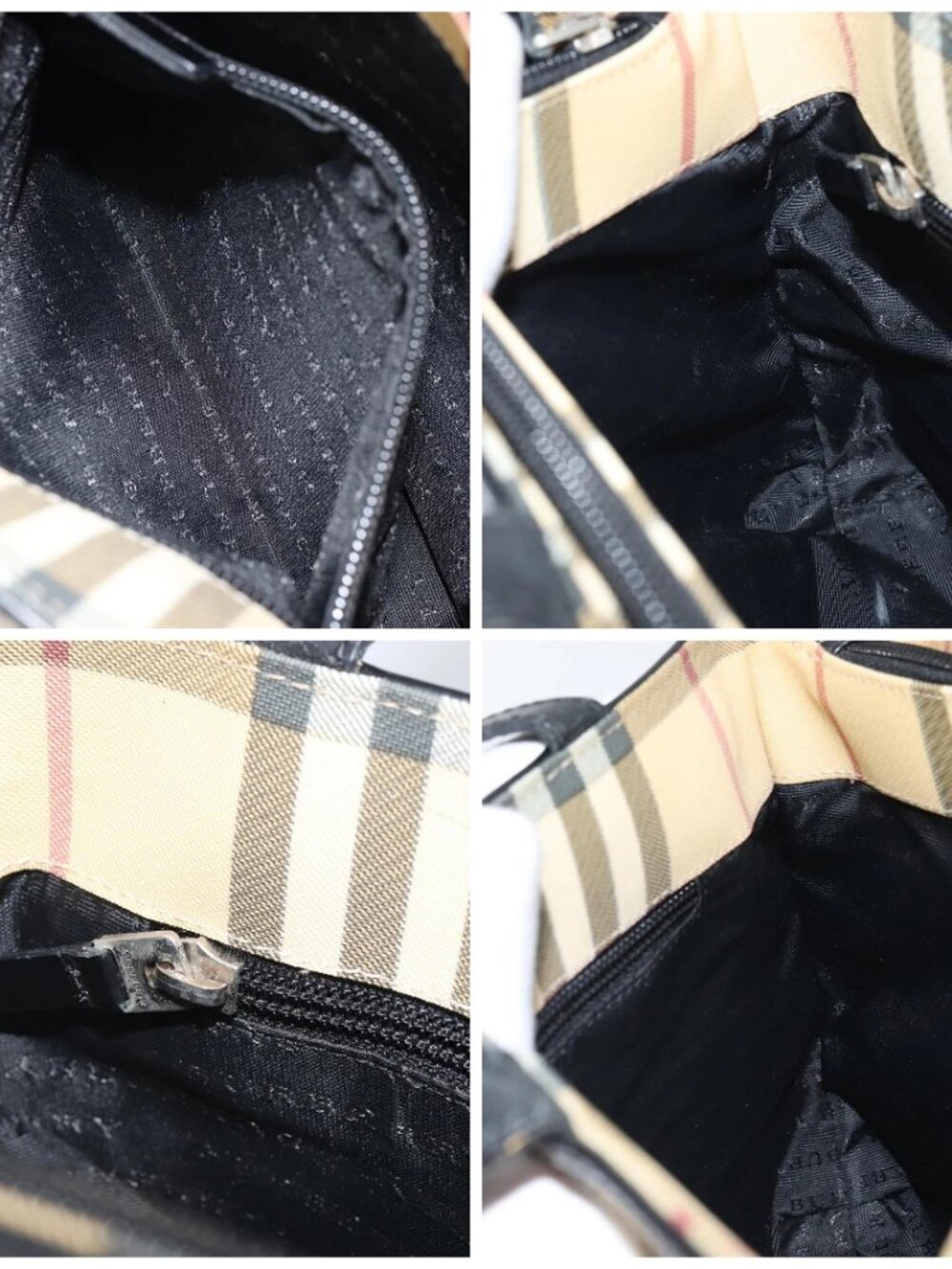 BURBERRY Nova Check Hand Bag PVC Beige Black Silver - Picture 14 of 15